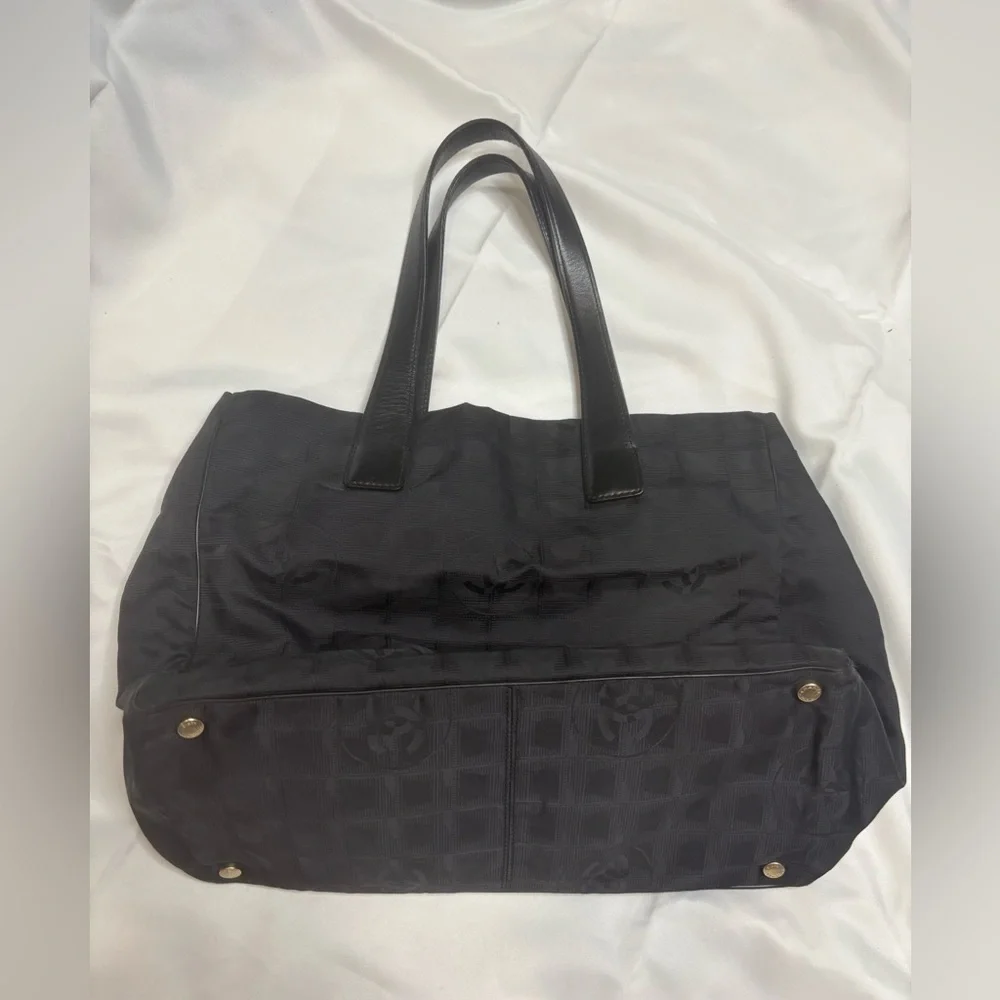 Chanel Travel Line Tote Bag Black Nylon Jacquard CC Logo